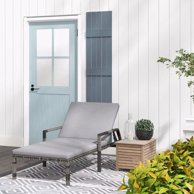 Outsunny Polyrattan Wicker Chaise Sun Lounger with Adjustable Headrest and Castors, Grey