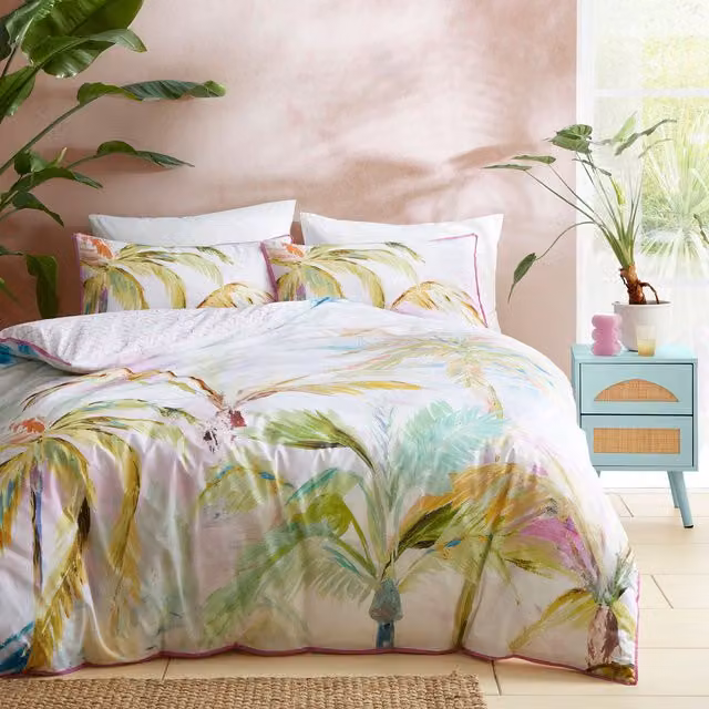 Appletree Leilani Reversible Floral Cotton Duvet Cover Set in Multicolour Green, Purple and Pink
