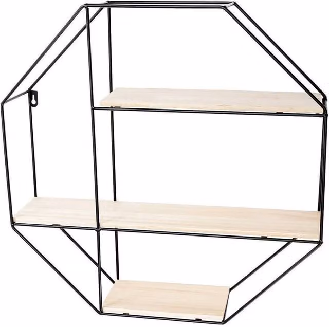KORVIXA 3 Tier Metal and Wood Wall Mounted Floating Shelves in Black, W: 100 cm, D: 15 cm
