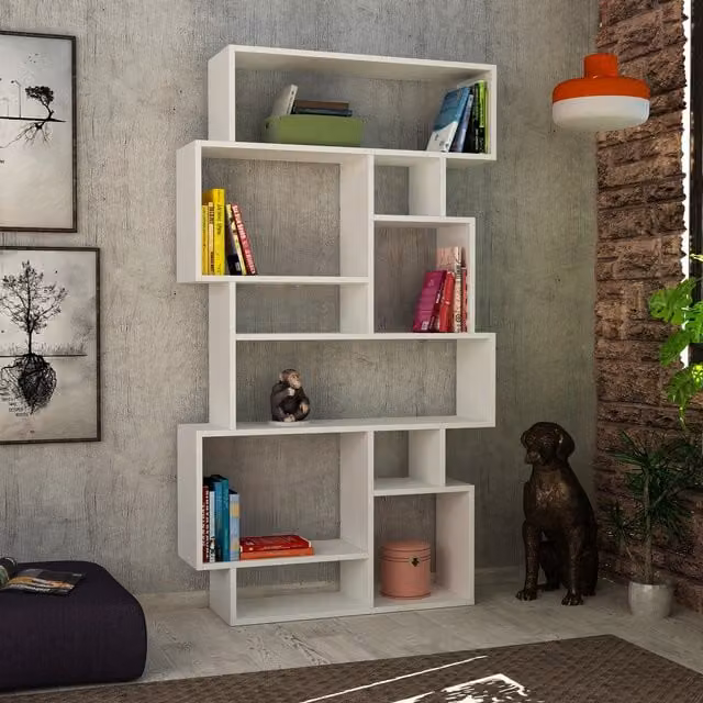 Decortie Karmato Modern Bookcase Display Unit, White, W/D/H: 96 x 26 x 169 cm – 1