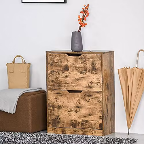 HOMCOM Industrial Shoe Cabinet in Brown with Tilting Compartments and Push-to-Open Doors – 2