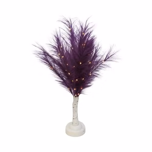 SHATCHI Purple Feather Tree Table Lamp with Warm White LEDs, Battery-Operated, Height: 70 cm