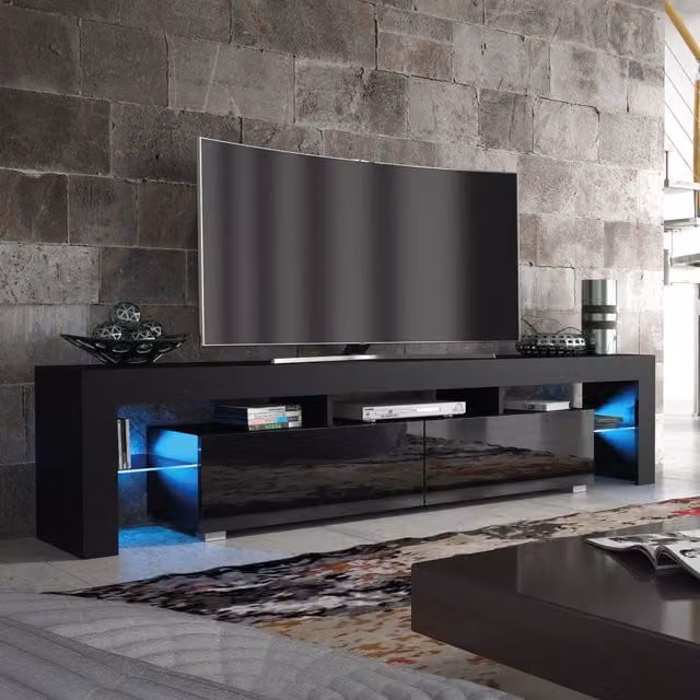 Creative Furniture Nova Modern Glossy Black TV Unit, W: 200 cm, H: 45 cm, D: 35 cm