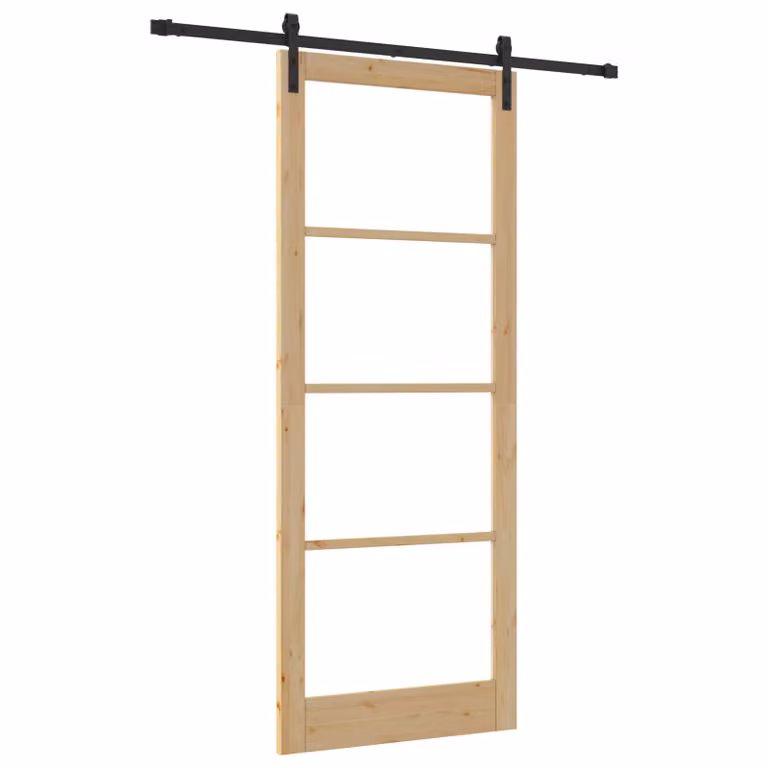Berkfield Home Orkdal Minimalist Sliding Door with Hardware Set in Brown, Wood and Glass, H: 232 cm, W: 93 cm