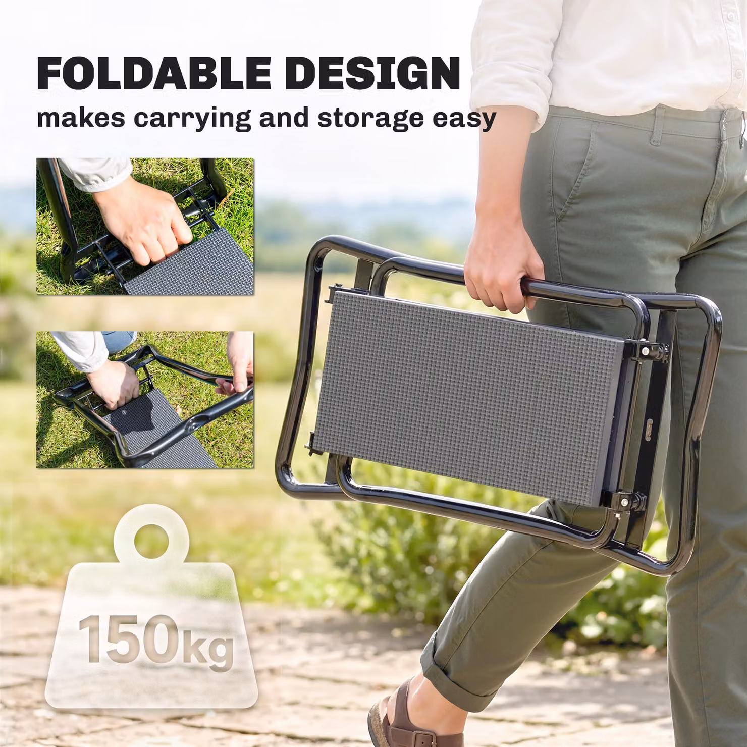 Outsunny 2 in 1 Garden Kneeler Seat and Foldable Kneeling Pad Support Bench with Tool Bag, Grey – 5