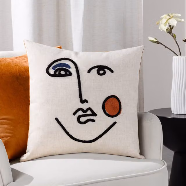Furn Cleo Linear Crewel Embroidered Cushion in Light Brown, W/D/H: 45 x 45 x 45 cm – 2