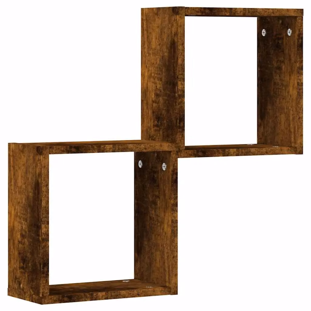 Berkfield Home Wall Mounted Cube Shelves, 2 Pack, Smoked Oak Brown, W/D/H: 30 x 15 x 30 cm – 2