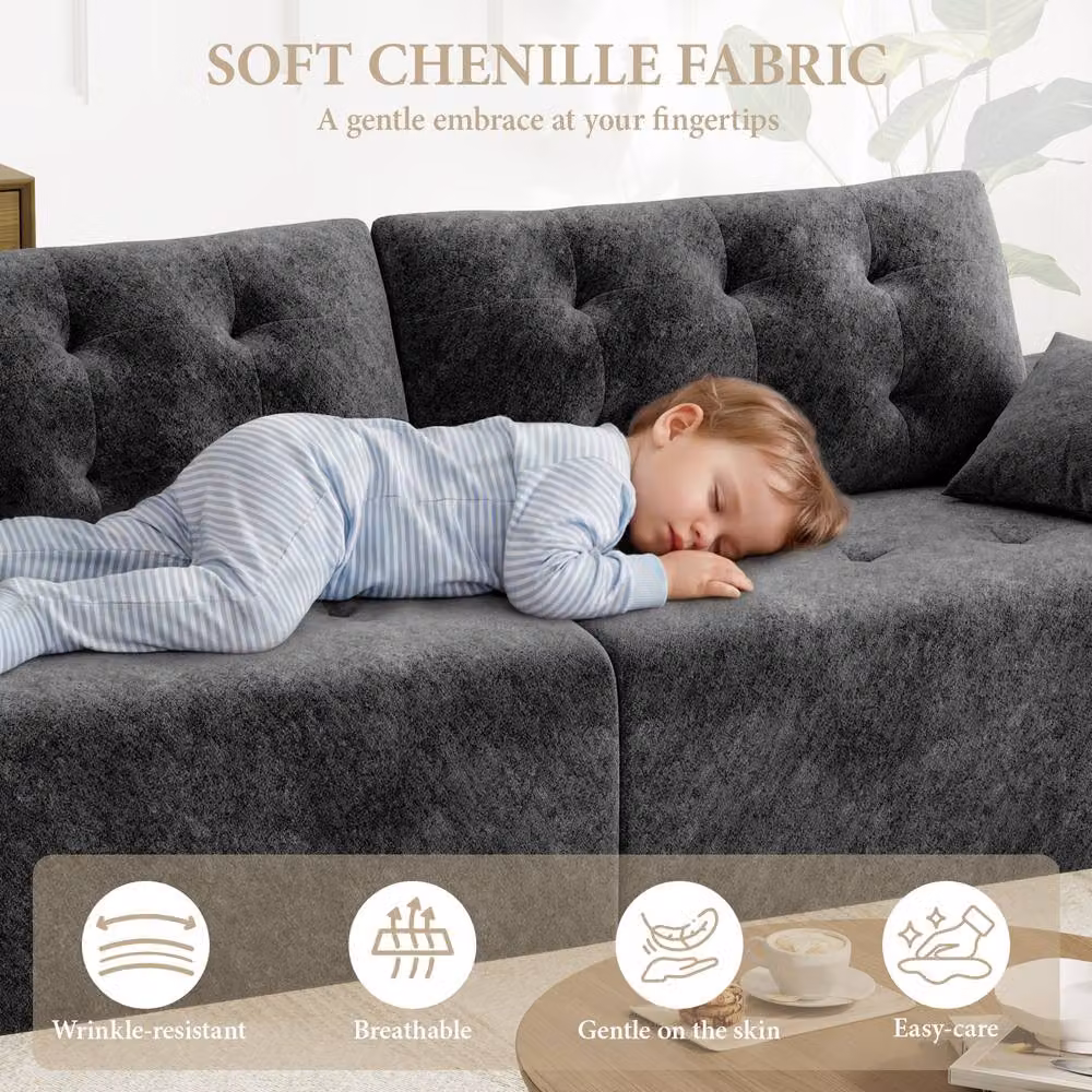 Dprodo 4 Seater Modular Chenille Sofa in Grey, 275 cm Width – 5