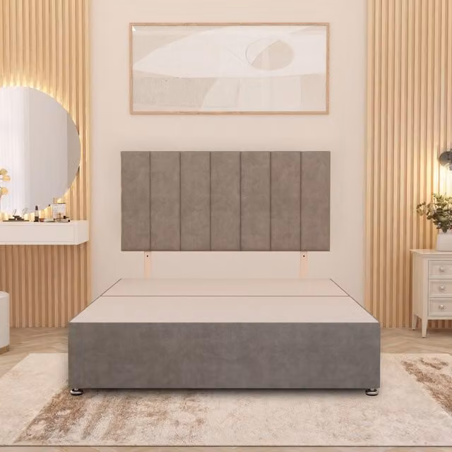 Somnior Beds Ltd Austin Divan Bed Base with 32 inch Headboard in Silver Grey Plush Velvet with Storage Drawers W/D/H: 180 x 200 x 34.5 cm