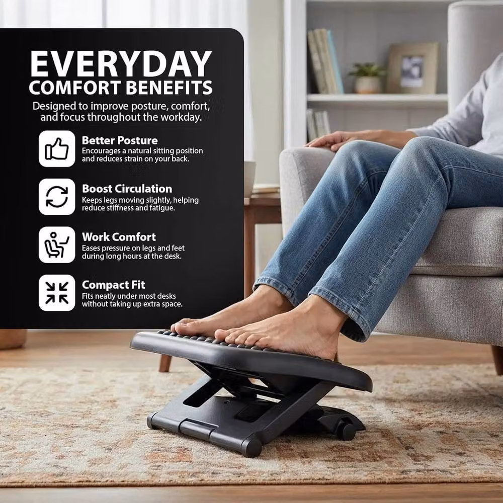 NESTLUNE Adjustable Height and Angle Tilting Foot Rest Platform in Black, W: 100 cm, D: 15 cm – 4
