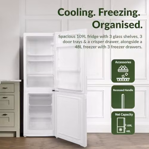 Willow WFF157W White Freestanding 70/30 Low Frost Fridge Freezer, W/D/H: 59.5 x 60.0 x 143.9 cm – 3