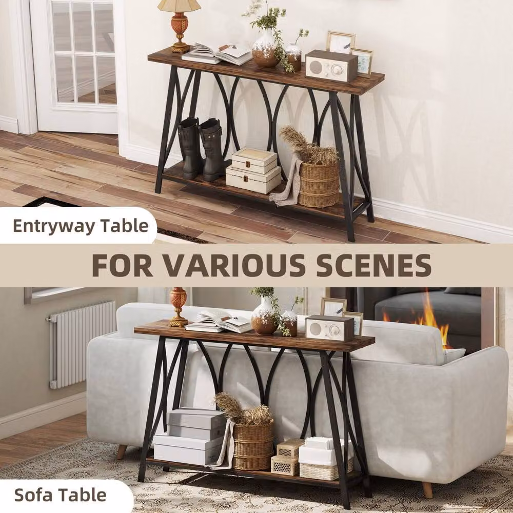 Wyld Haus Raneve Industrial 2 Tier Console Table, Brown and Black, W/D/H: 120 x 30 x 80 cm – 7