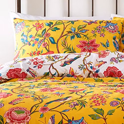 Riva Home Pomelo Tropical Floral Reversible Duvet Cover and Pillowcase Set in Yellow and White, W/D/H: 90 x 200 cm and 50 x 75 cm – 3