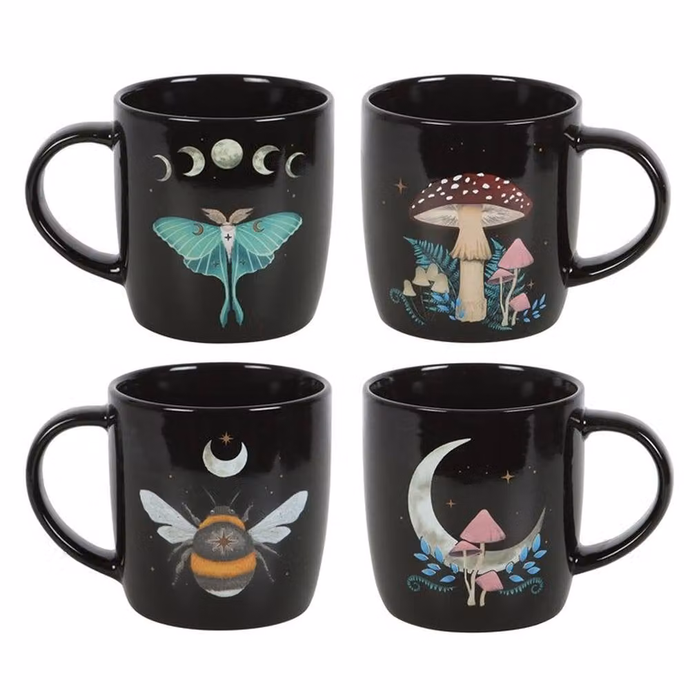 Uniqueful Set of 4 Black Ceramic Dark Forest Mugs – 2