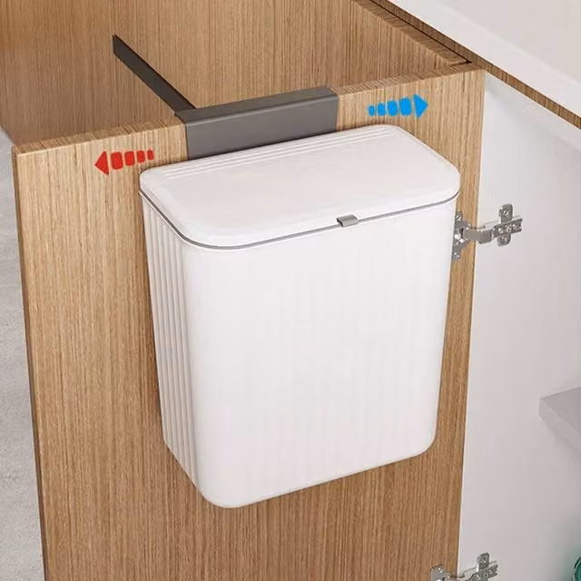 Kelvenix White Wall Mounted Kitchen Cabinet Waste Bin with Flip Lid, 9 Litre