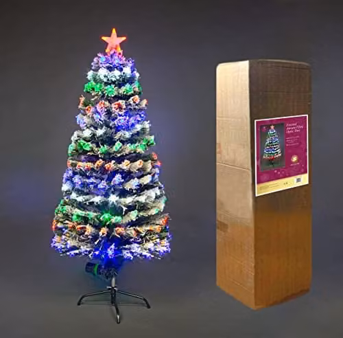 SHATCHI 180cm LED Fibre Optic Christmas Tree with Changing Multicolour Lights and Star, Green – 1