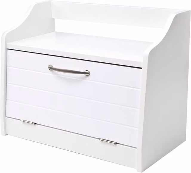 Elegant Brands Minack Wooden Bread Bin in White - Freestanding Wood Worktop Storage Box with Shelf
