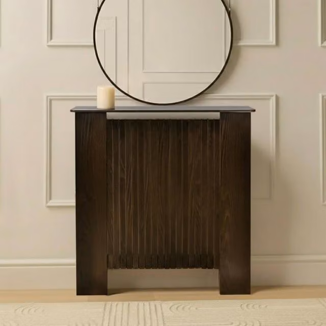 OHS Ribbed Small Radiator Cover in Dark Brown Matt Engineered Wood W/D/H: 82 x 78 x 19 cm
