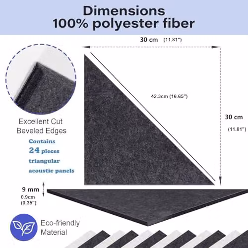 Gr8 Home Set of 24 Grey Triangle Self Adhesive Felt Acoustic Wall Panels – 4