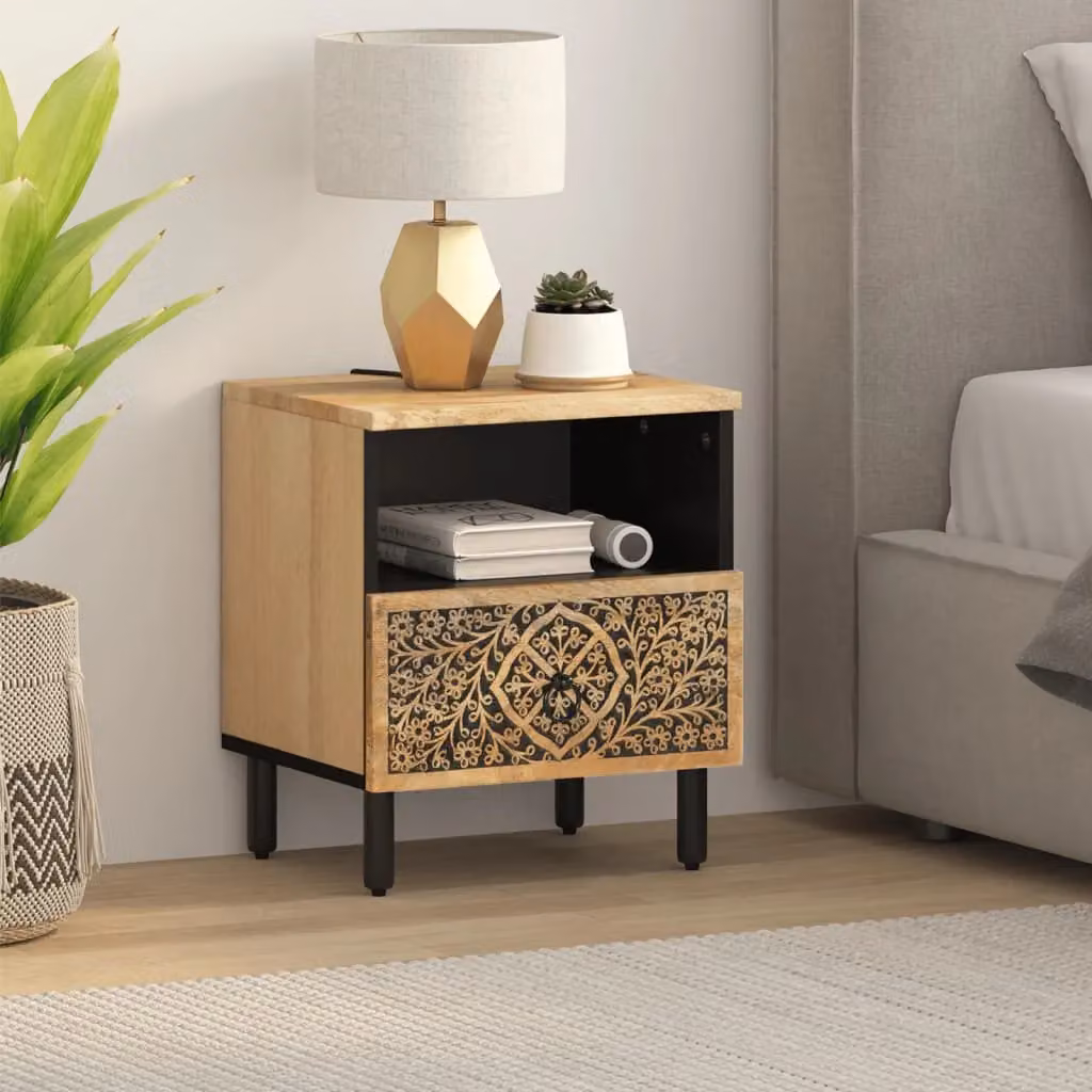 Berkfield Home Solid Mango Wood Bedside Cabinet in Brown, W/D/H: 40 x 33 x 46 cm – 3