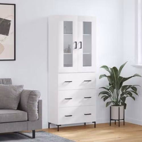 vidaXL Modern White Matt MDF Highboard Sideboard Storage Cabinet – 2