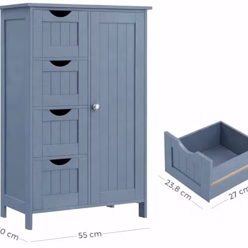 Hygrad Built to Survive Grey Wooden Bathroom Floor Cabinet with 4 Drawers and 1 Door – 4