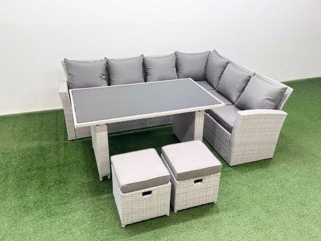 Fimous 8 Seater Wicker Rattan Garden Furniture Set in Light Grey