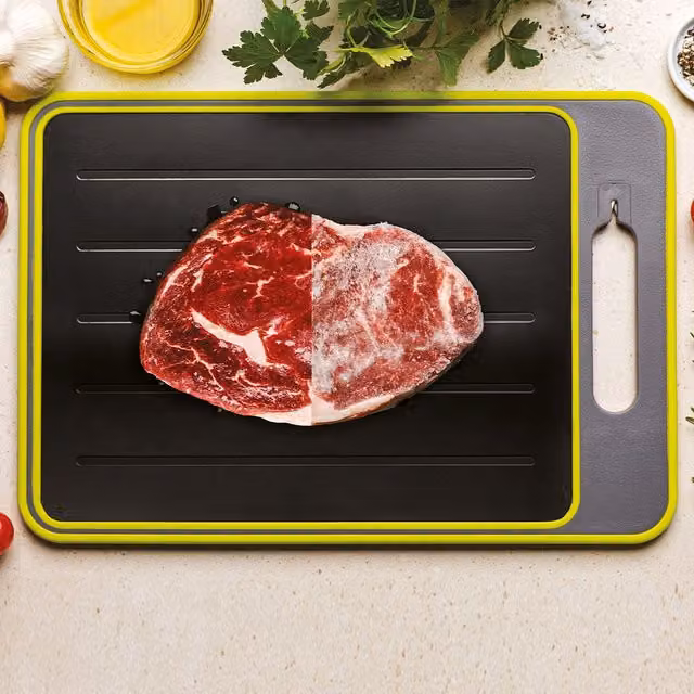 JML Fast Thaw Reversible Black Rectangular Chopping Board with Non-Slip Feet and Dishwasher Safe Design