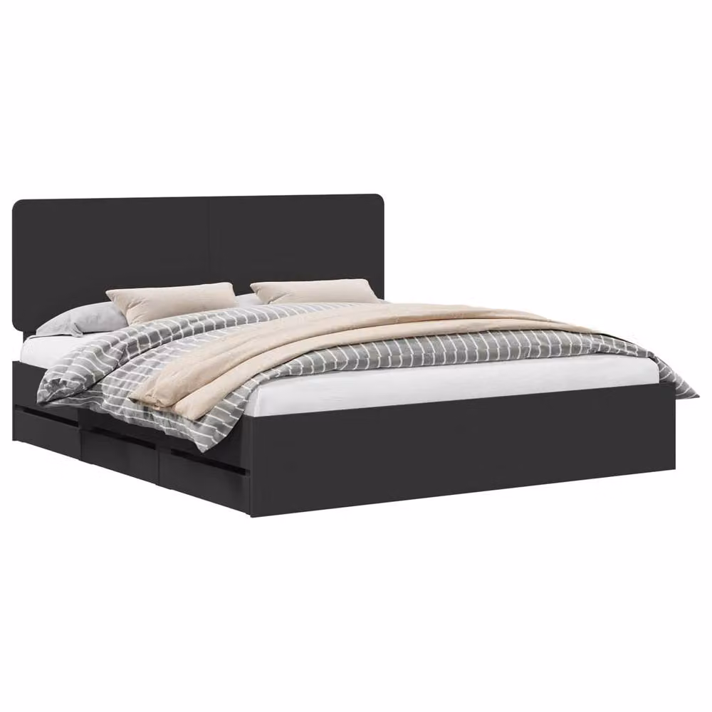 Berkfield Home Upholstered Bed Frame with Drawers in Black, W/D/H: 180 x 200 cm – 2