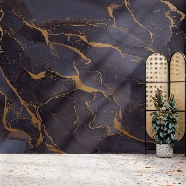 Superfresco Easy Marble Abstract Wall Mural in Navy and Gold, W: 300 cm, H: 280 cm – 1