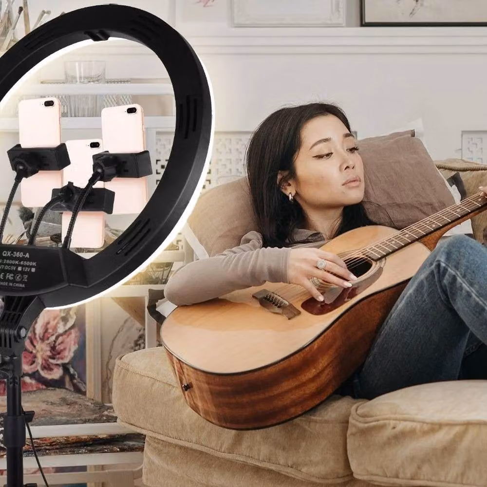 Nordara 14in LED Ring Light with Tripod Stand and Phone Holder in Black – 3