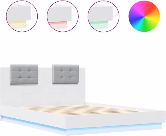 Berkfield Home King Size Bed Frame in White with LED Under-Bed Lighting and USB Charging Port, W: 150 cm, D: 200 cm – 1