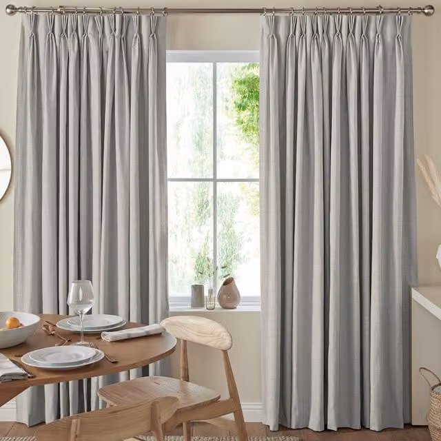Simply Collection Made to Measure Blackout Fabric Panel Curtain in Grey Plain Cotton and Polyester with Pencil Pleat Tape