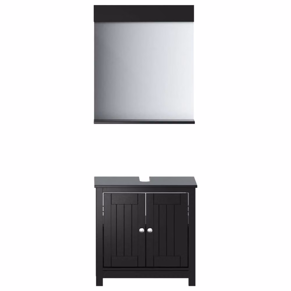 Berkfield Home Beautiful 2 Piece Black Solid Wood Pine Bathroom Furniture Set with Vanity Unit and Mirror Cabinet – 2