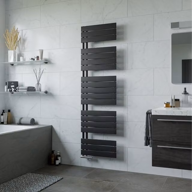 Agadon Panio UP Designer Steel Towel Radiator in Black, H 172 cm x W 50 cm