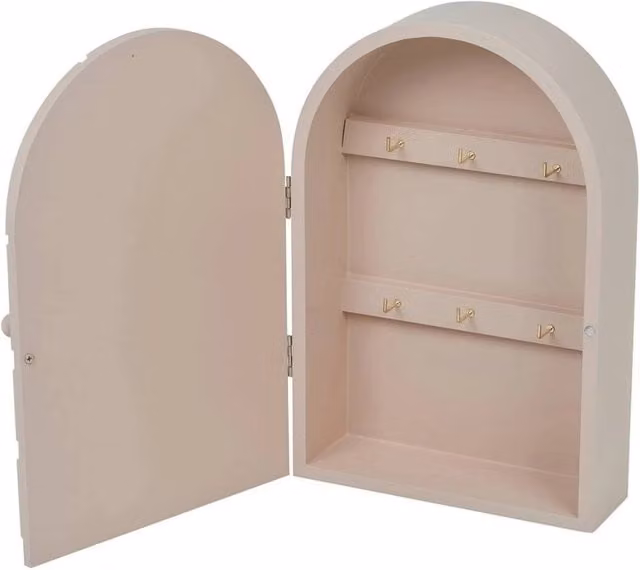 Nordara Pink Wooden Wall Mounted Key Cabinet Storage Box with Hooks – 1