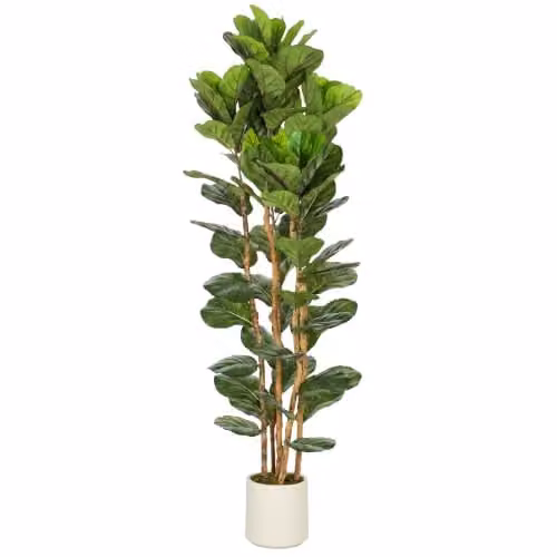 HOMCOM 180cm Artificial Fiddle Leaf Fig Tree in Green and White