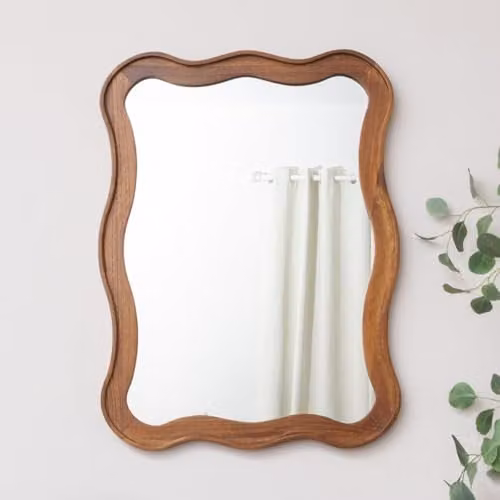 Melody Maison Modern Organic Wavy Edge Wall Mounted Mirror in Brown, W: 60 cm, H: 80 cm