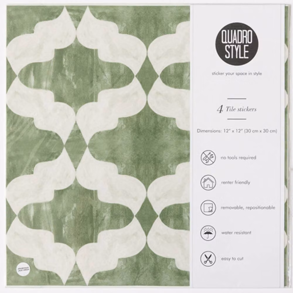 Quadrostyle Arabesque Jade Green Moroccan Geometric Wall and Floor Tile Vinyl Stickers, Pack of 4, W/D/H: 30 x 30 x 0.3 cm – 2