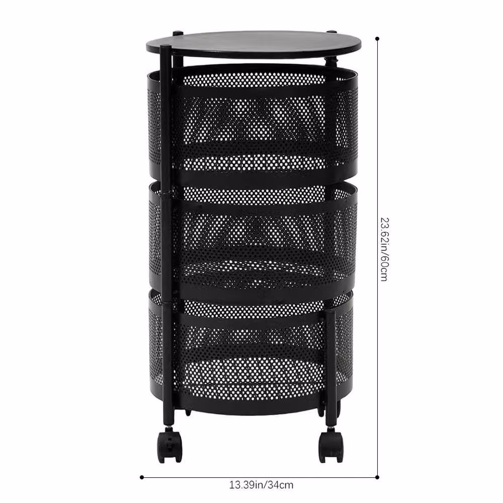 EONLION 3 Tier Kitchen Storage Rack Rotatable Basket Organiser Trolley Cart in Black – 2