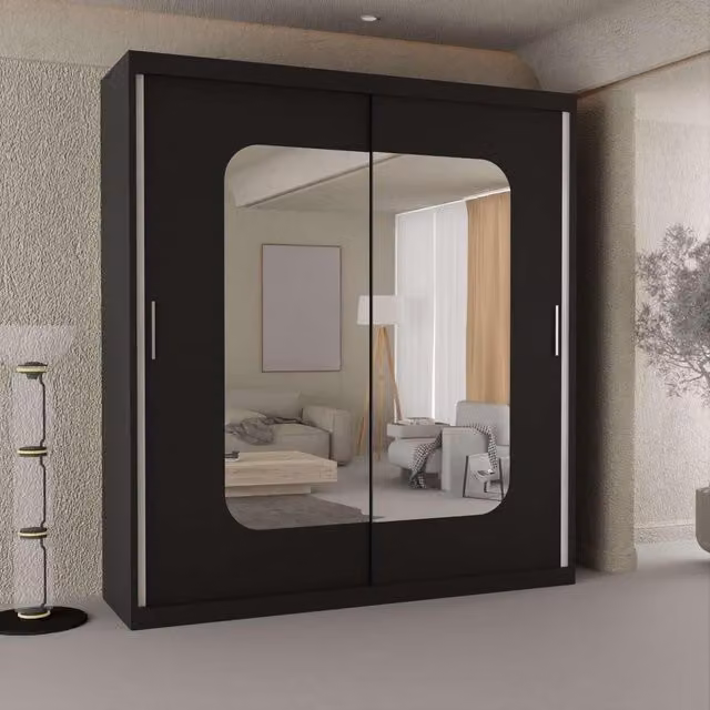 Merikan Double Mirror Door Sliding Wardrobe in Black, W/D/H: 180 x 0 x 217 cm