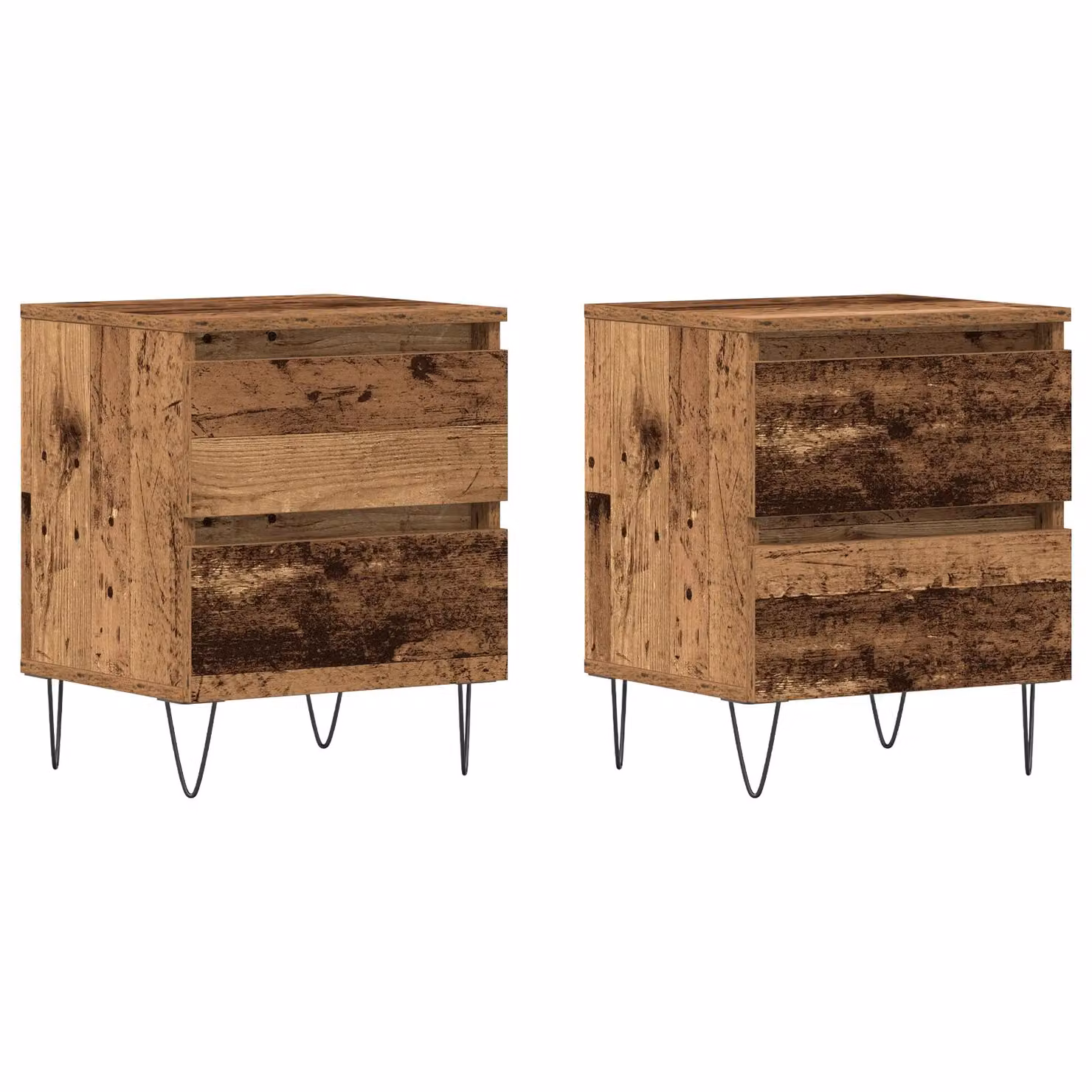 Berkfield Home Set of 2 Industrial Bedside Cabinets in Brown Old Wood, W/D/H: 40 x 35 x 50 cm – 2