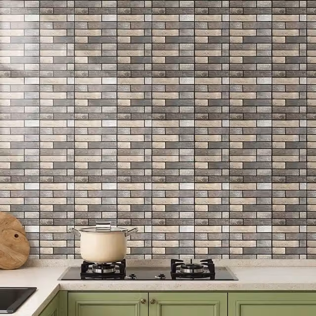 Livingandhome 10 Piece Grey 3D Self Adhesive Tile Look PVC Wallpaper Stickers