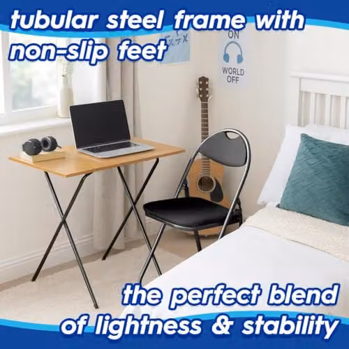 Harbour Housewares Wooden Folding Computer Desk with Black Frame and Brown Top – 3