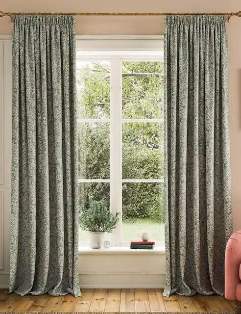 Joules Twilight Ditsy Floral Pure Cotton Pencil Pleat Curtains, Green, H: 183 cm x W: 168 cm