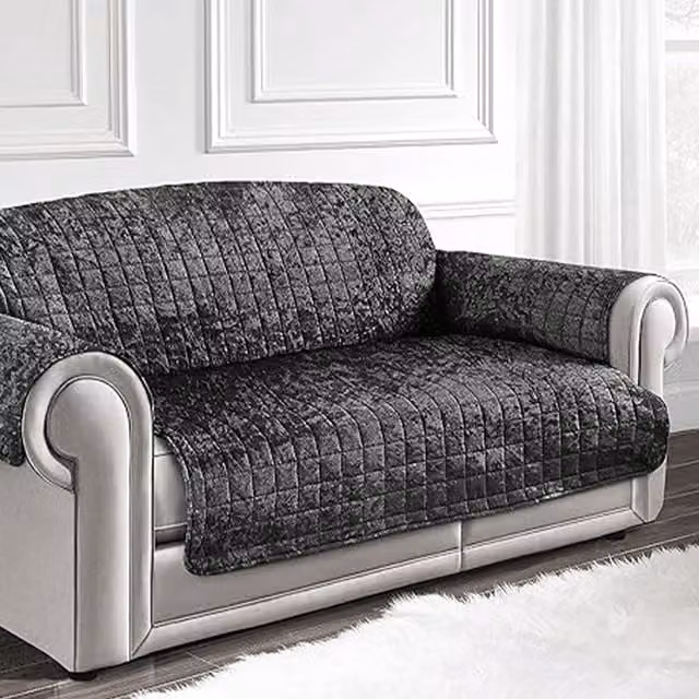 Intimates Water Repellent and Stain Resistant Crushed Velvet 3 Seater Sofa Protector in Anthracite Grey
