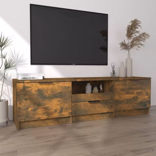 Berkfield Home Smoked Oak TV Cabinet in Brown, W/D/H: 140 x 35 x 40 cm – 1