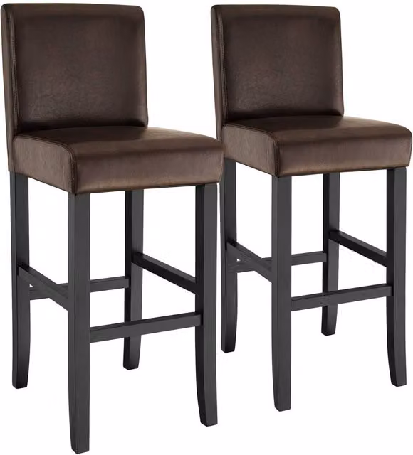 tectake Set of 2 Dover Bar Stools in Brown with Synthetic Leather and Glossy Wood Legs – 10