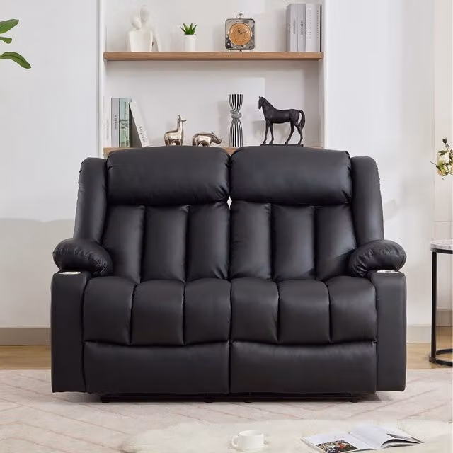 Sheridan 2 Seat Manual Recliner Sofa with Cup Holders in Black Synthetic Leather