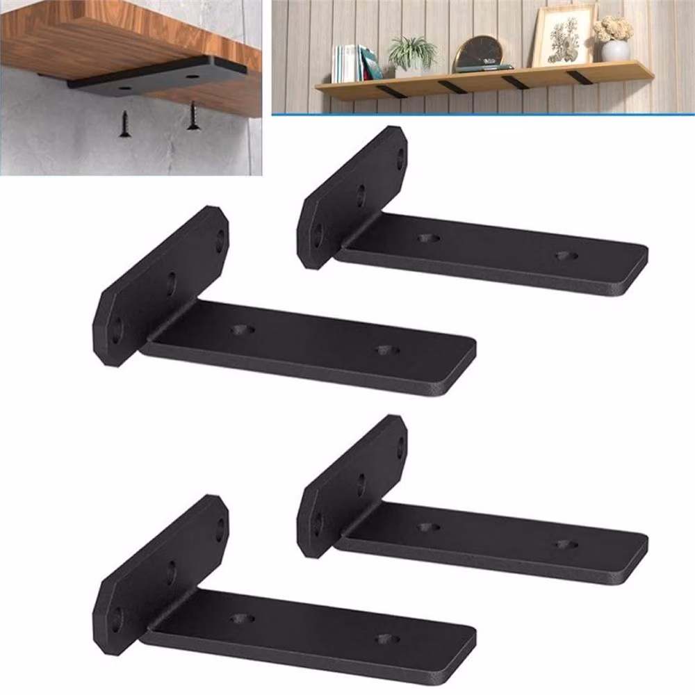 Nordara Heavy Duty Matt Black Cast Iron Floating Shelf Brackets, 8 Inch – 4